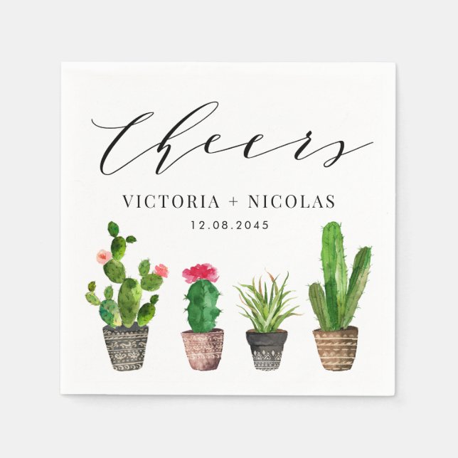 Guardanapo De Papel Boho Potted Cactus Wedding Obrigado (Frente)