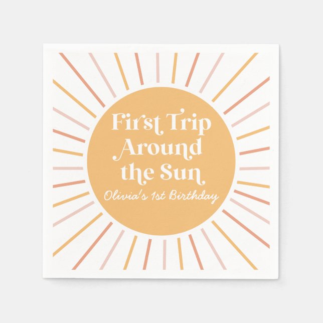 Guardanapo De Papel Boho Primeira Viagem ao redor do Sol 1º aniversári (Frente)