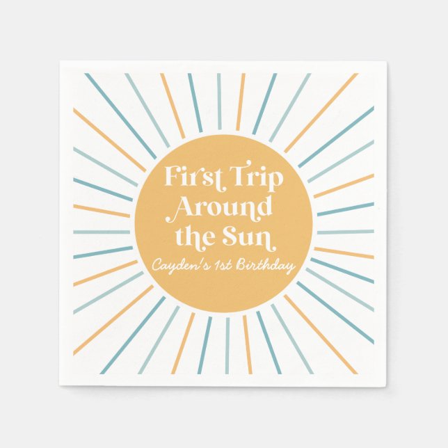 Guardanapo De Papel Boho Primeira Viagem ao redor do Sol 1º aniversári (Frente)