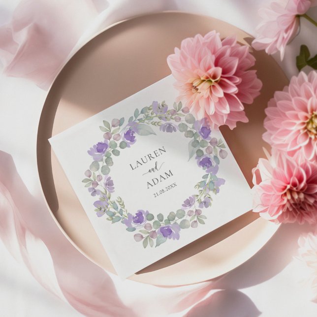 Guardanapo De Papel Boho Purple Floral Wreath Wedding (Criador carregado)