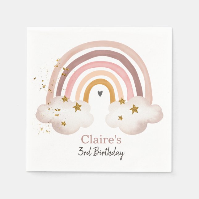 Guardanapo De Papel Boho Rainbow Birthday Napkins Rainbow Party Pastel (Frente)