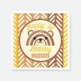 Guardanapo De Papel Boho Rainbow Woodland Bear Retro Feliz Aniversário