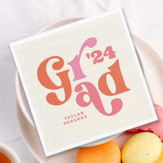 Guardanapo De Papel Boho Retro Rosa e Graduação Laranja Napkins