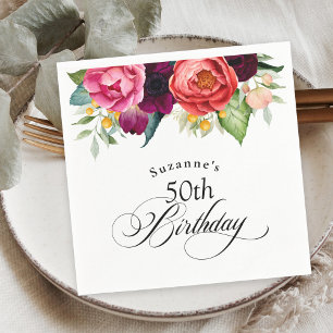 Guardanapo De Papel Boho Rustic Watercolor Floral 50ª Festa de anivers