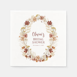 Guardanapo De Papel Boho Rústico Floral Burgundy Chá de Noiva Personal