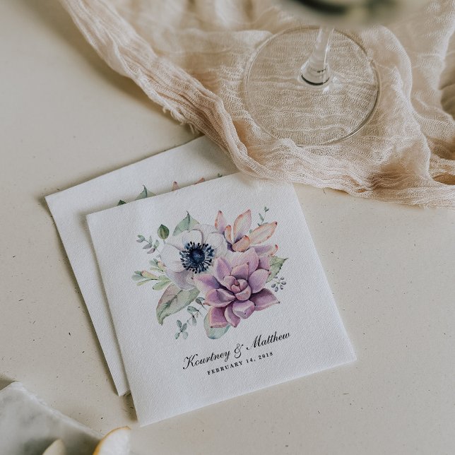 Guardanapo De Papel Boho Rústico Floral Suculento Aquarela (Criador carregado)