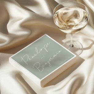 Guardanapo De Papel Boho Sage, Casamento de Escrita Manual Moderna