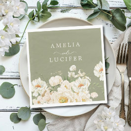 Guardanapo De Papel Boho Sage Green Ivory Floral Wedding