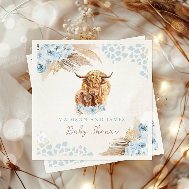 Guardanapo De Papel Boho Santa Vaca Azul Pampas Chá de fraldas (Criador carregado)