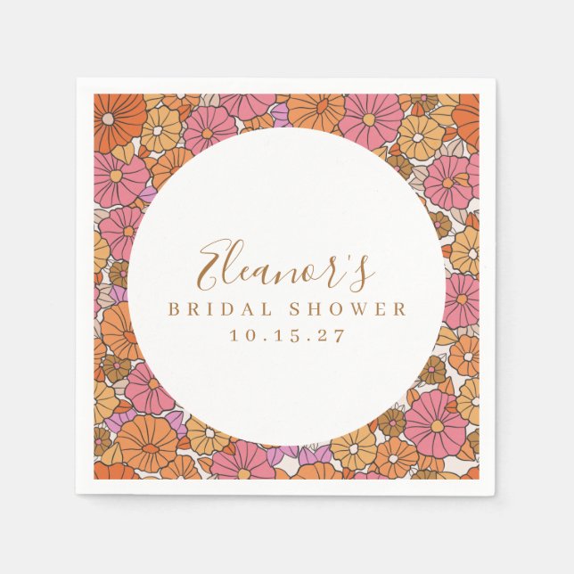 Guardanapo De Papel Boho Script Ocre Rosa Floral Chuveiro de Noiva Per (Frente)