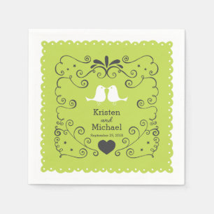 Guardanapo De Papel Boho Swirls, Curls, um Casamento Banner & Lovebird