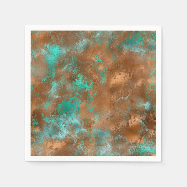 Guardanapo De Papel Boho Teal Copper Grunge (Frente)