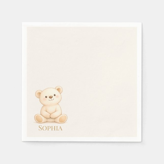 Guardanapo De Papel Boho Teddy Bear Baby Shower (Frente)