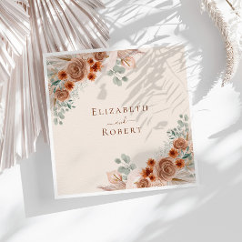 Guardanapo De Papel Boho Terracota Grama de Pampas Floral Casamento