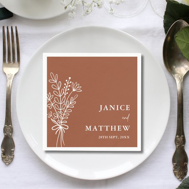 Guardanapo De Papel Boho Terracota Laranja Queimado Casamento Rústico (Boho terracotta burnt orange rustic wedding napkins add warm charm, a personalized touch to tables)