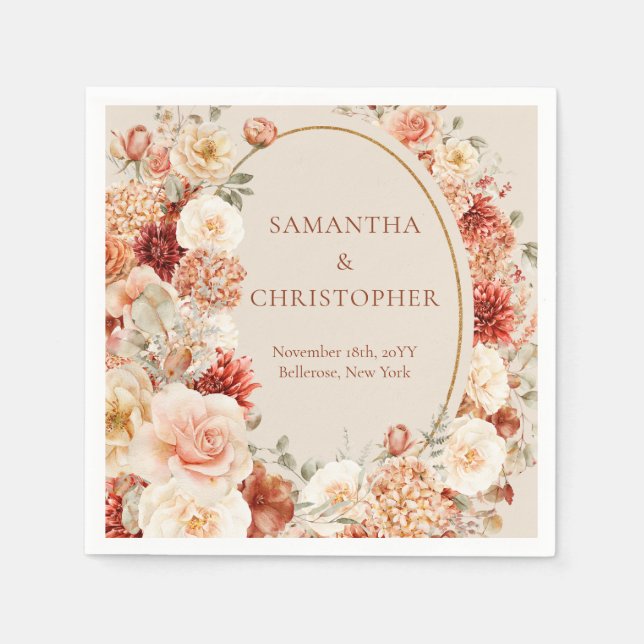 Guardanapo De Papel Boho terracotta burgundy eucalipto napkins floral (Frente)