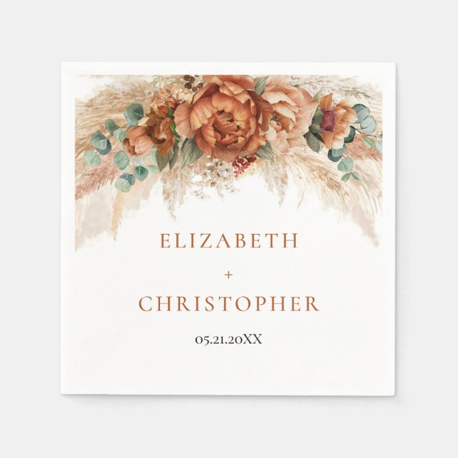 Guardanapo De Papel Boho terracotta e Burgundy pampas casamento de cob (Frente)