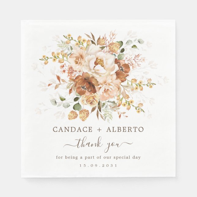 Guardanapo De Papel Boho Terracotta Queimou Casamento Floral Laranja Q (Frente)