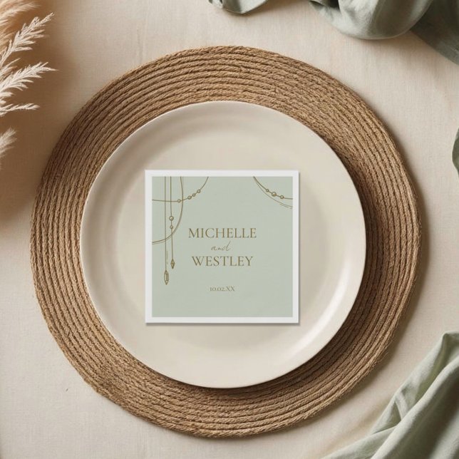 Guardanapo De Papel Boho Verde Luz Violado Casamento De Beade (Criador carregado)