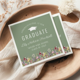 Guardanapo De Papel Boho Watercolor Festa de formatura verde flores si