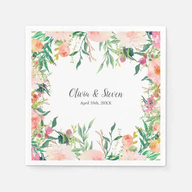 Guardanapo De Papel Boho Watercolor Floral Personalizado Casamento (Frente)
