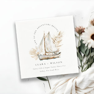Guardanapo De Papel Boho Watercolor Palm Sailboat Seascape Casamento