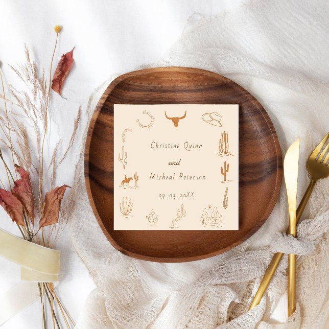 Guardanapo De Papel Boho Western Cowboy Ilustração Casamento (Criador carregado)