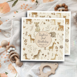 Guardanapo De Papel Boho White Beige Jungle Animal Aniversário