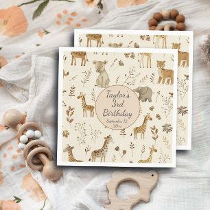 Guardanapo De Papel Boho White Beige Jungle Animal Aniversário