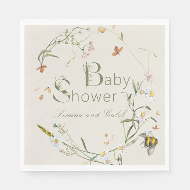 Guardanapo De Papel Boho Wildflower Beige Chá de fraldas (Frente)