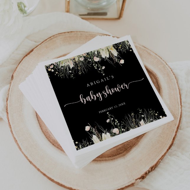 Guardanapo De Papel Boho Wildflower Black Chá de fraldas Napkins (Criador carregado)