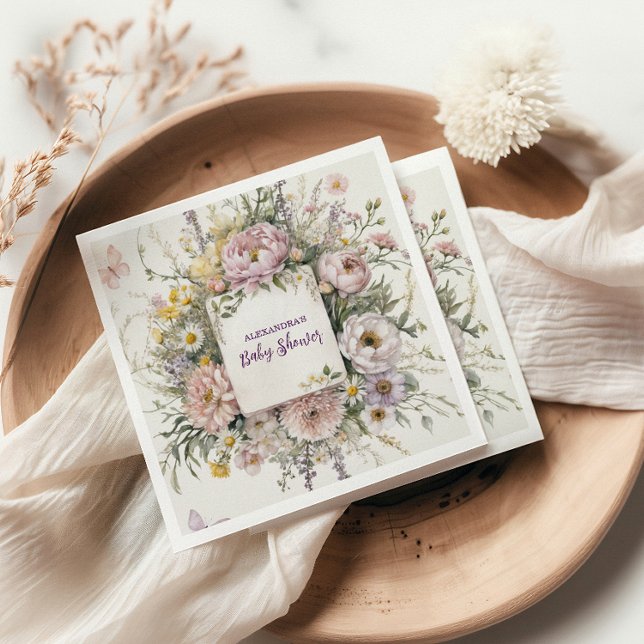 Guardanapo De Papel Boho Wildflower Butterflies Chá de fraldas (Criador carregado)