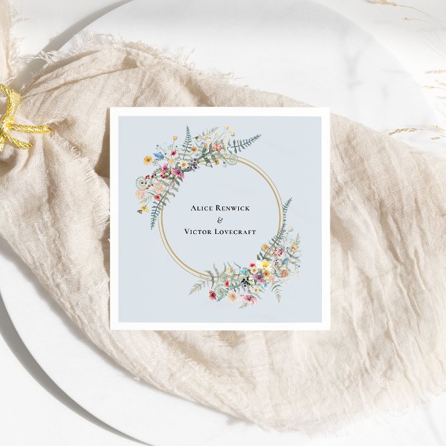 Guardanapo De Papel Boho Wildflower Fern Dusty Casamento Azul (Criador carregado)