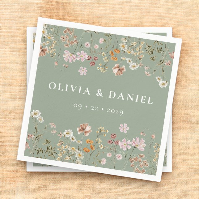 Guardanapo De Papel Boho Wildflower Sage Green Garden Casamento (Criador carregado)