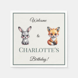 Guardanapo De Papel Boho Woodland Bunny Fox Kid's Birthday