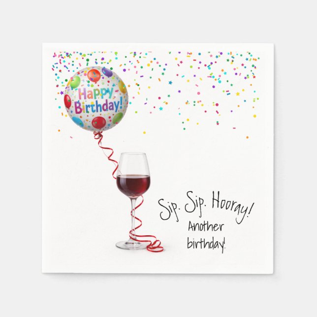 Guardanapo De Papel Bola de Aniversário com Vinho Tinto (Frente)