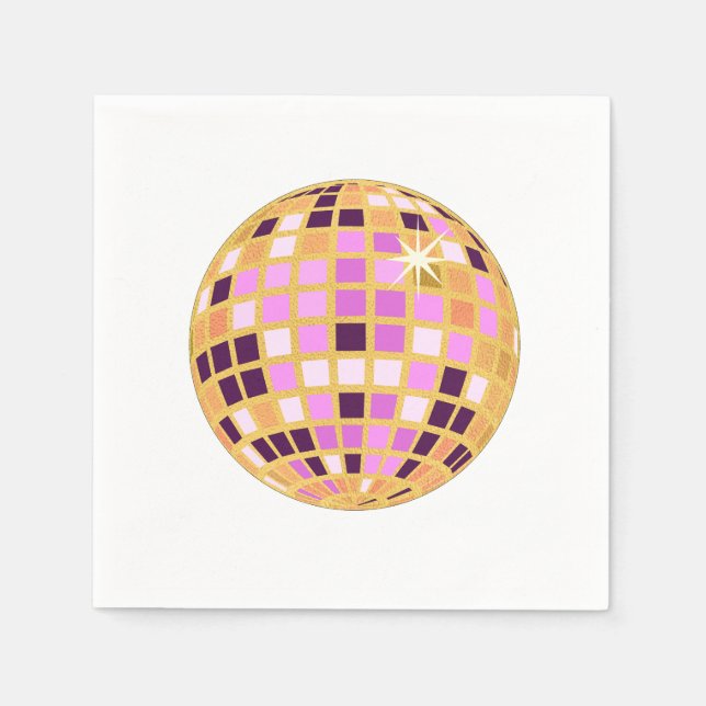 Guardanapo De Papel Bola de Disco Moderna com Retro Roxo Dourado (Frente)
