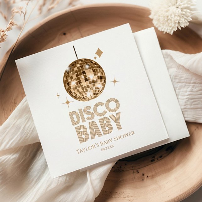 Guardanapo De Papel Bola de Discoteca Dourada 'Disco Baby' Chá de Bebê (Criador carregado)
