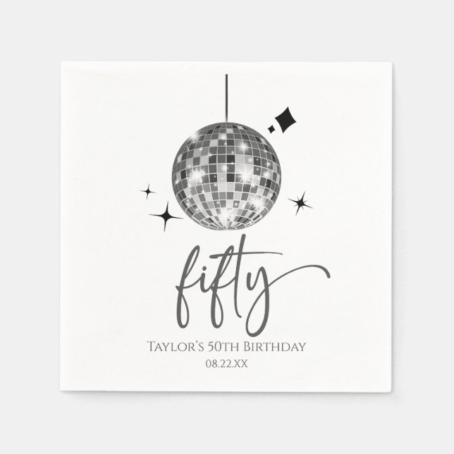 Guardanapo De Papel Bola de Discoteca Prateada Cinquenta Aniversário d (Frente)
