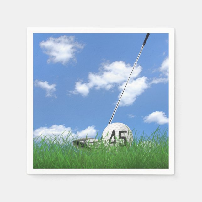 Guardanapo De Papel bola de golfe e taco para 45º aniversário (Frente)