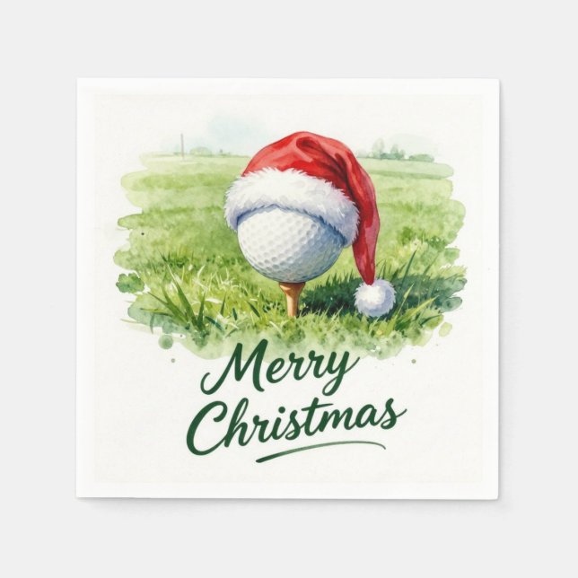 Guardanapo De Papel Bola de Natal de golfe com chapéu de Papai Noel no (Frente)