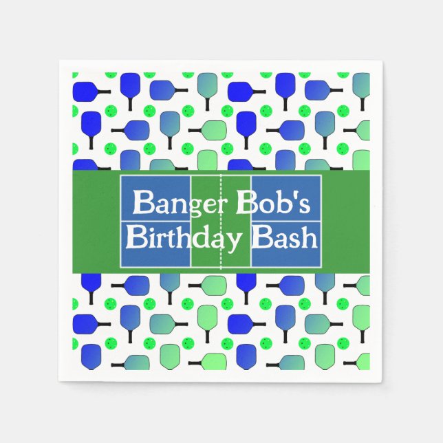 Guardanapo De Papel Bola de Paddle Azul Azul de Birthday (Frente)