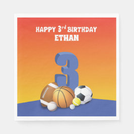 Guardanapo De Papel Bolas de aniversário de 3 anos de Esportes de Meni
