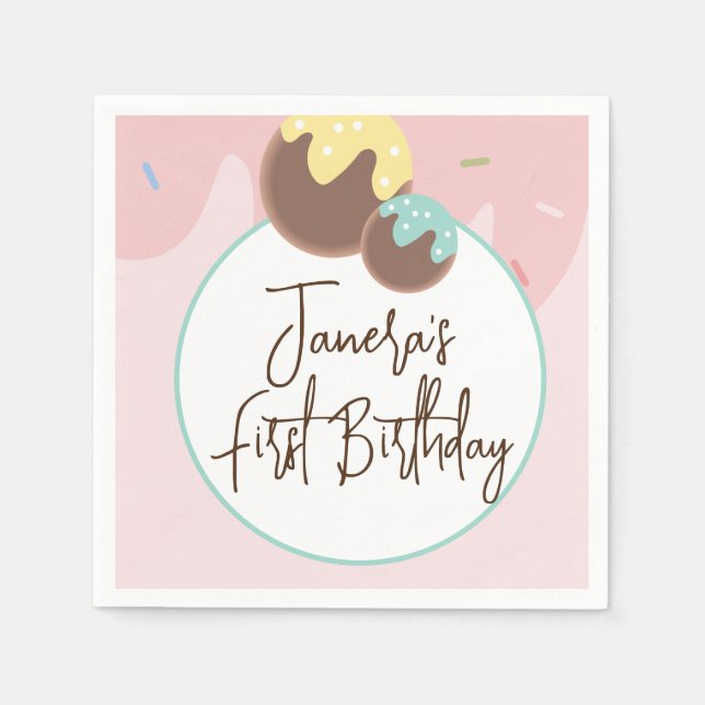 Guardanapo De Papel Bolas de Cakepop Fofo para Primeiro Aniversário co (Frente)