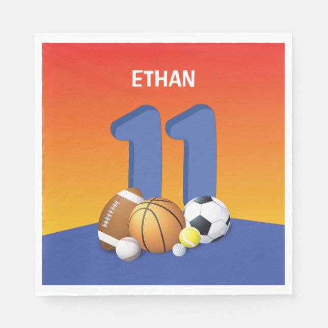 Guardanapo De Papel Bolas de Esportes de Aniversário 11 (Frente)