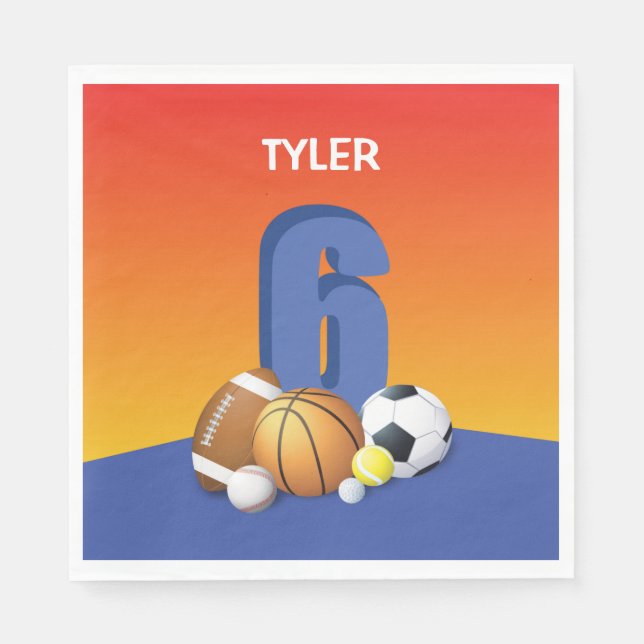 Guardanapo De Papel Bolas de Esportes de Aniversário 6 (Frente)
