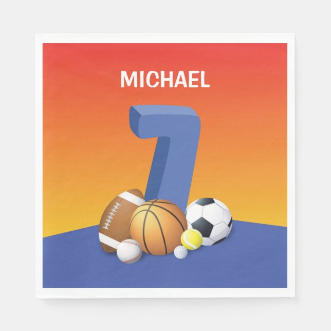 Guardanapo De Papel Bolas de Esportes de Aniversário 7 (Frente)