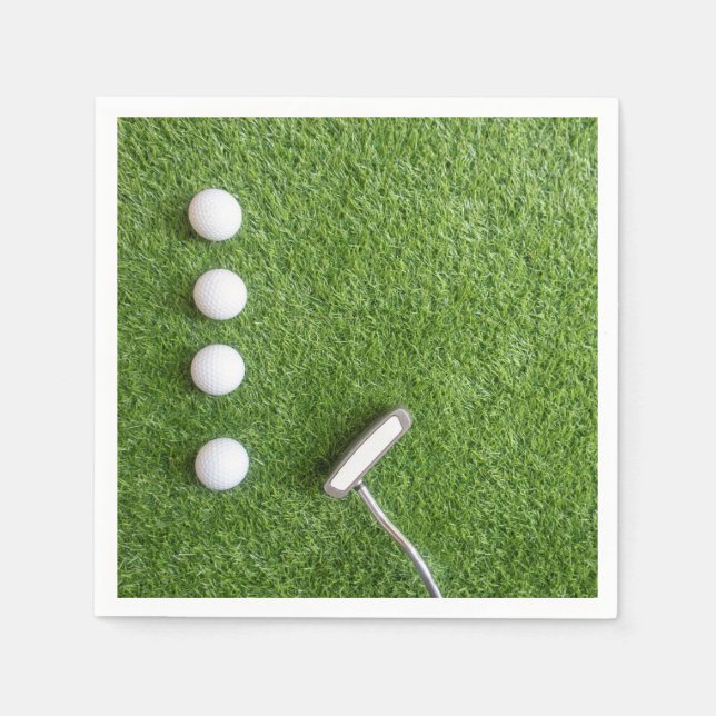 Guardanapo De Papel Bolas de golfe com taco na grama verde para golfe (Frente)