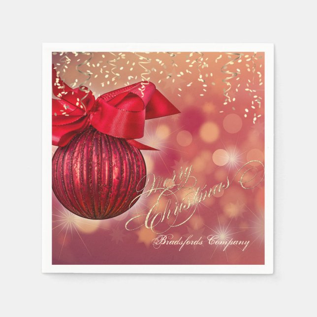 Guardanapo De Papel Bolas de Natal Vermelhas Empresa Bokeh (Frente)