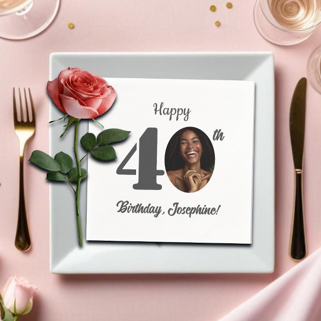 Guardanapo De Papel Bold 40th Birthday Party Photo (Criador carregado)